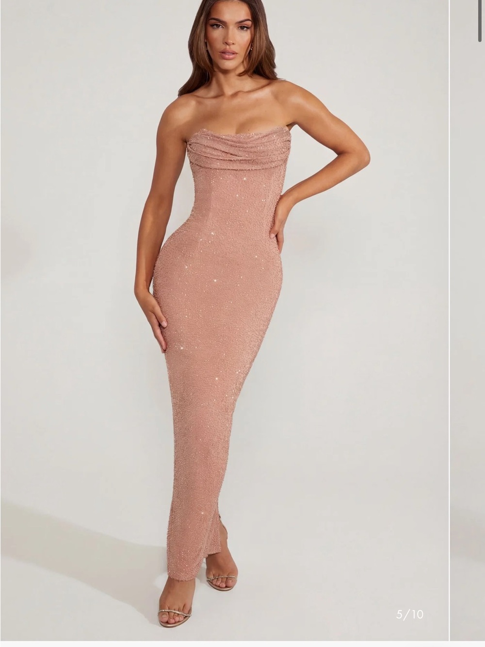 Oh Polly Embellished Bandeau Cowl Neck Maxi Dress in Beige - 4 - Picture 2 of 4